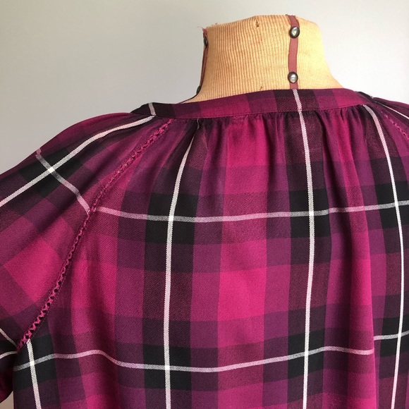 J. Jill XS Fine Rayon Twill Burgundy Plaid Blouse - Picture 6 of 12